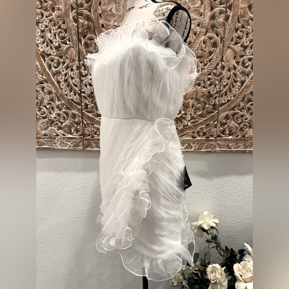 Lulus White Mini Chiffon Ruching w/ Ruffles Dress- size XL - Picture 4 of 9